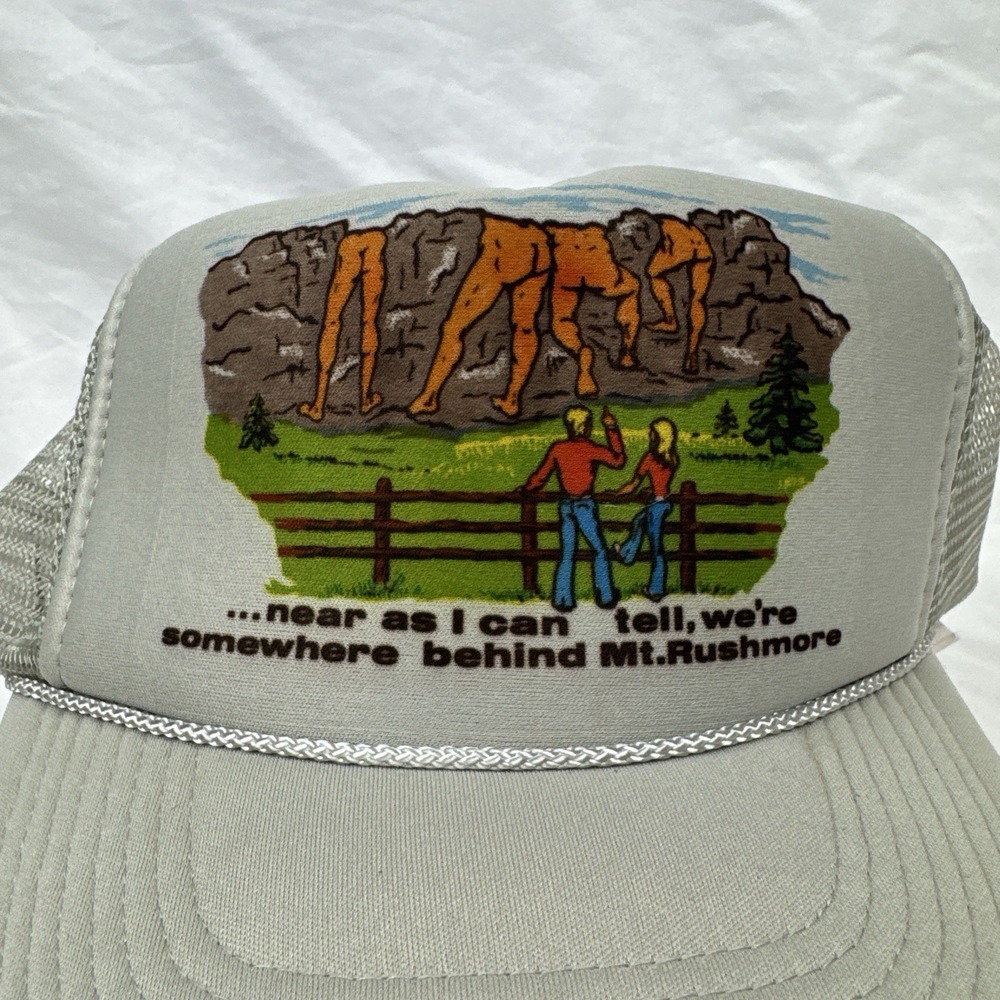 Mt Rushmore Hat Cap Snapback Adult One Size Gray Mesh Funny Vintage Nissin - Picture 2 of 11
